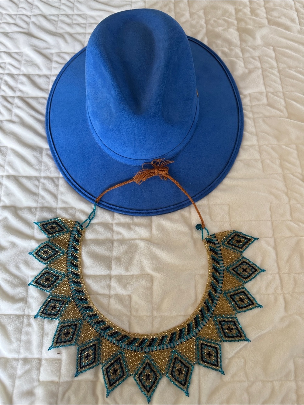 Blue Embellished Beaded Fedora Hat - Picture 5 of 7